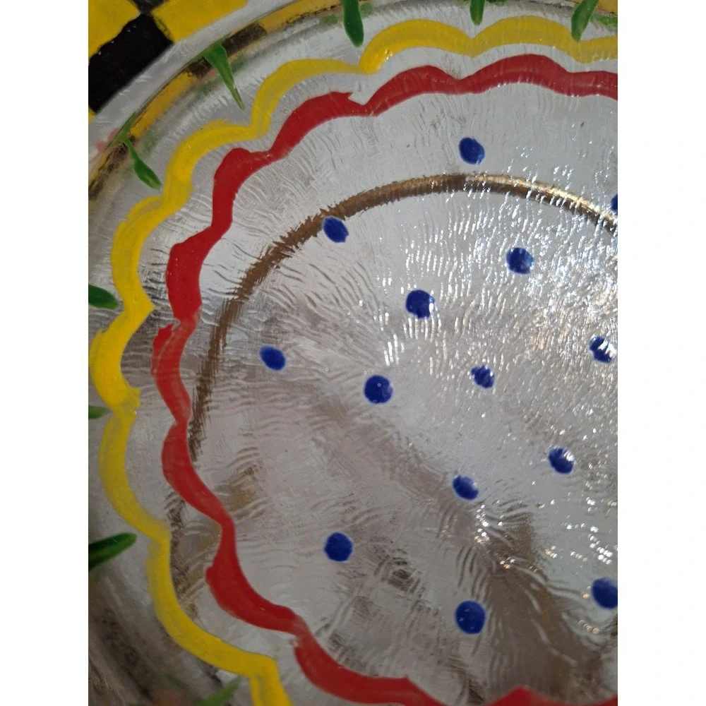 Vintage 1960's MacKensie-Childs Reverse Hand Painted Fused Glass Tulip Plate - Picture 11 of 12